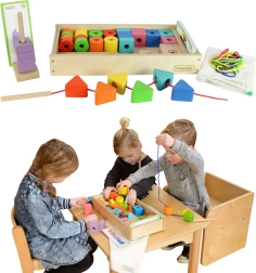 Голям дървен комплект за нанизване Montessori Masterkidz
