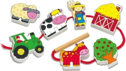 VIGA Дървени нанизващи фермерски блокчета Монтесори