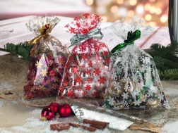 Целофанова торбичка с мотив звезди 25x40 см, прозрачна