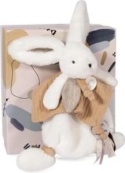 Doudou плюшено зайче с кърпичка за гушкане, бежово 25 см