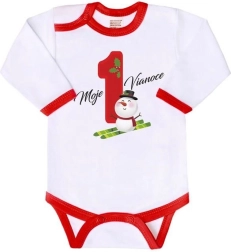 Baby bodysuit with print New Baby My First Christmas, long sleeve, size 80
