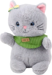 Плюшена играчка котка сива със зелена шалче 22 см
