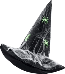 Witch Hat with Cobweb and Glowing Spiders