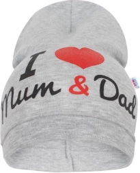Baby beanie New Baby I Love Mum and Dad grey 3–9 months