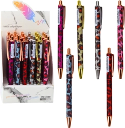Metal retractable ballpoint pen with leopard print, blue ink 1.0 mm