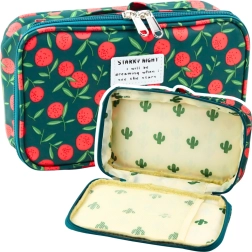 School Case with Cherry Print, Green, 22.5cm