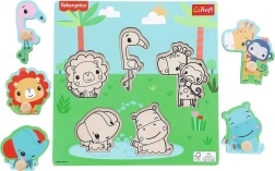 Дървен пъзел за поставяне FISHER-PRICE с дръжки, 5 части