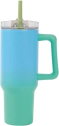 Large insulated mug with straw – green, 1200 ml