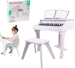 Kids’ white piano with bench and music book CLASSIC WORLD