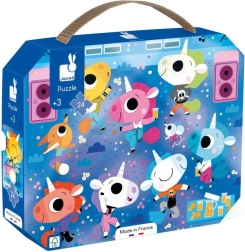 Janod Puzzle in a Suitcase – Unicorns at a Concert, 24 Pieces