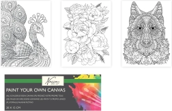 Предпечатено платно за рисуване 20 × 15 cm – вълк, паун и букет