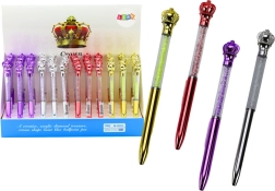 Химикалка с корона и блестящи камъчета, синьо мастило 0,7 мм, микс цветове