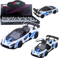 Metal racing sports car 1:32 with pull-back drive and opening doors – white