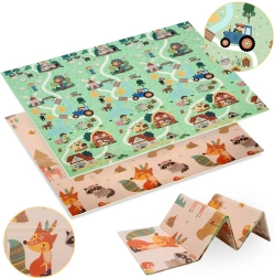 Double-sided foldable XPE foam play mat 180 × 200 cm forest and village Humbi