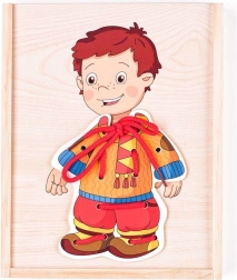 Woody Lacing Wardrobe Boy – wooden dress-up game