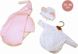 Комплект дрешки със закачващ се люлеещ се чувал за кукла NEW BORN 35–36 см