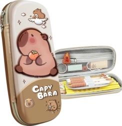 Padded school pencil case with capybara beige