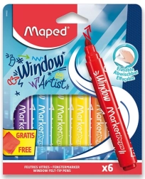 Maped флумастери за прозорци Window, 6 бр. с микрофибърна кърпичка