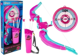 Детски лък с мишена и 3 стрели с вендузи – розов, със светлинни ефекти