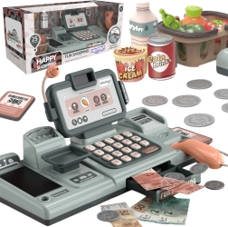 Детска каса с везна, скенер и кошничка за игра на магазин
