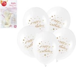 Latex balloons Happy Birthday with gold print 28 cm, 5 pcs