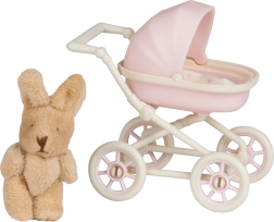 Lundby stroller with a plush bunny for a dollhouse