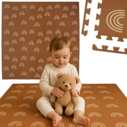 Пенова постелка HUMBI 180 × 180 см – кафяви дъги, 9 части, водоустойчива и безопасна