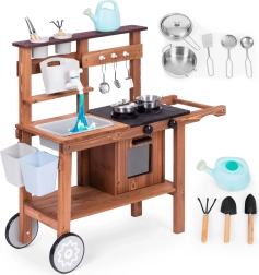 Външна кална кухничка за деца от елово дърво ECOTOYS с аксесоари