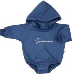Koala Dreamer hooded baggy baby bodysuit – blue