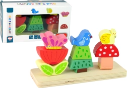 Дървен пъзел цвете, пеперуда и птица