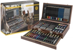Голям дървен креативен куфар – комплект 91 части за рисуване и скициране