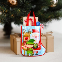 Blue Christmas gift bag in the shape of a boot, 33 cm