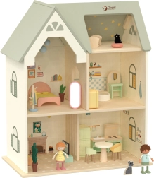 Голяма дървена къща за кукли с мебели