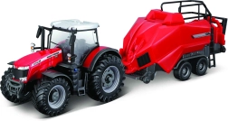 Мащабен модел трактор Massey Ferguson 8740S с балопреса