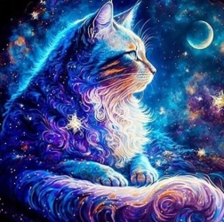 Диамантено рисуване Космическа котка 30x40 см