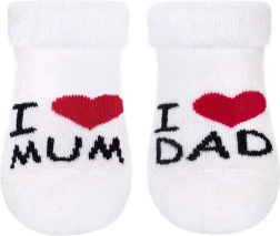 Детски хавлиени чорапки New Baby I Love Mum and Dad, бели