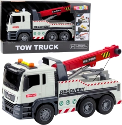 Construction dump truck with adjustable crane with lights and sounds – white