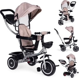 Детска 2в1 триколка с въртяща се седалка и сгъваем сенник, бежова ECOTOYS