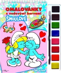 Книжка за оцветяване Смърфовете с водни бои и четка, спирална подвързия 21 × 23 cm