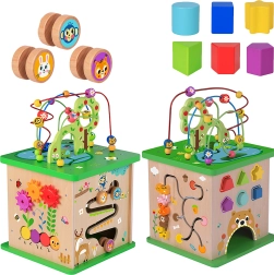 TOOKY TOY дървена образователна кубче 5в1 с животни