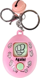 Pink keychain with rock, paper, scissors game