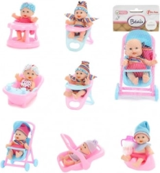 Бебе кукла с аксесоари 11 см – пластмасова кукла с твърдо тяло