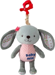 Плюшено зайче със звуков механизъм и клипс BABY MIX