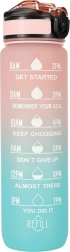 Тританова бутилка за вода 1 л със сламка и мотивационни маркировки – Розово-синя
