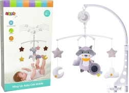 Baby crib mobile Plush Raccoon Grey Melody
