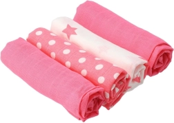 Платнени памучни пелени New Baby Softy с принт 70 × 70 см, 4 бр., розово‑бели
