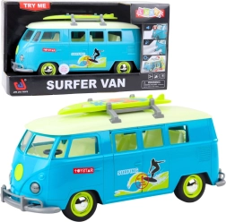 Surfer van – light and sound minibus with detachable surfboard, turquoise