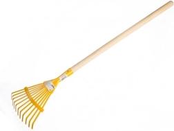 Детски плоски гребла с дървена дръжка 80 см – жълти