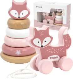 Дървен комплект VIGA PolarB – кула за подреждане лисица и дърпана лисица