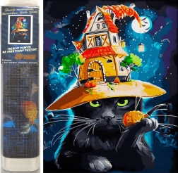 Диамантено рисуване Хелоуинска котка 30x40 см